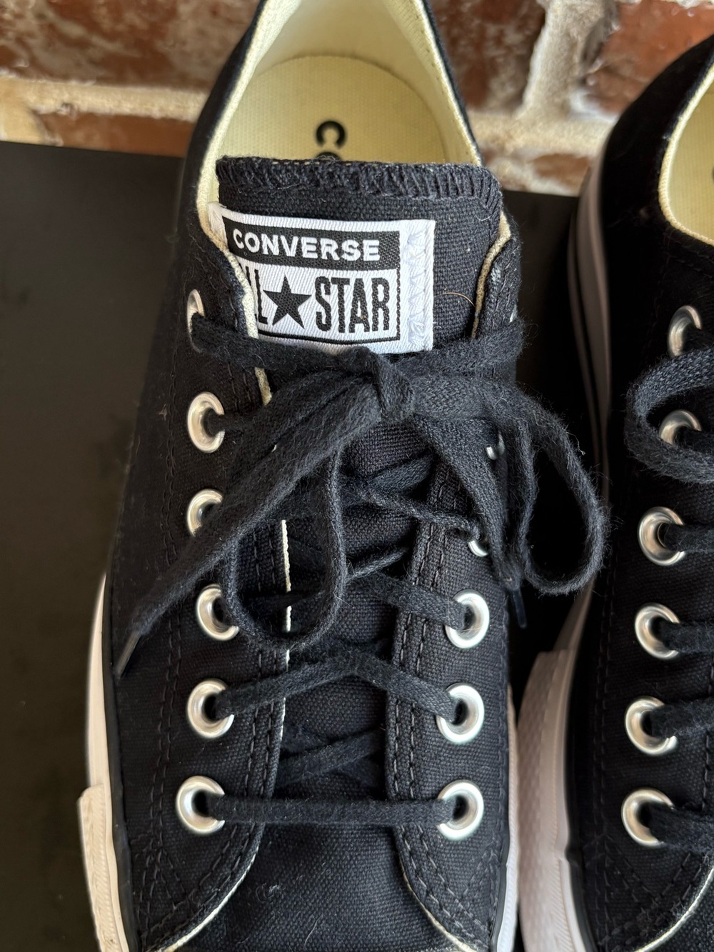 Converse Chuck Taylor All Star Low-Top Black Platform Sneakers Size 7.5 - Picture 4 of 13